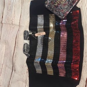 Victorias Secret Sequin Bling , Rainbow Striped, Large Tote Bag and make up bag